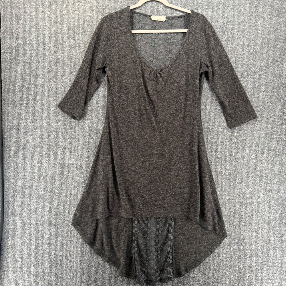 a`reve Sweater Womens M Gray Tunic Scoop Neck Dark Fairycore Grunge Boho Cottage